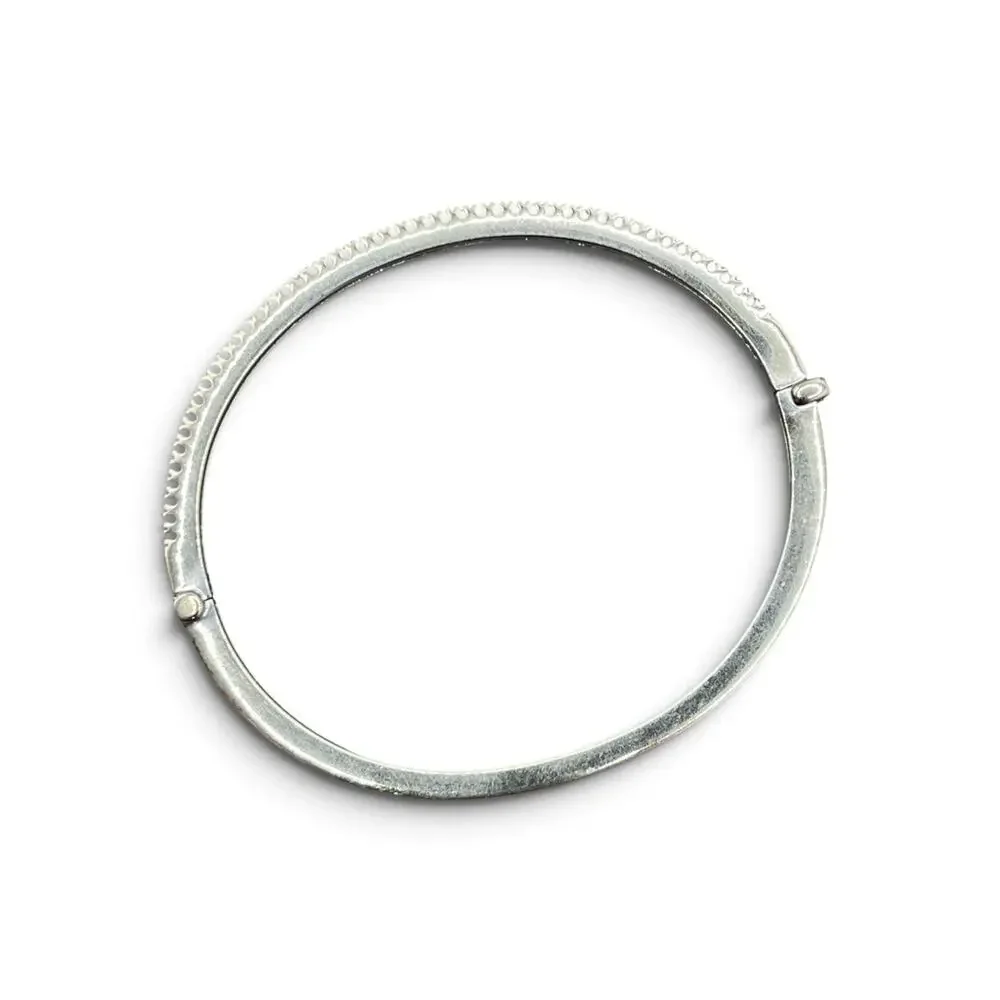 14K White Gold Thin Bangle Style Bracelet W/ Diamonds (24695)